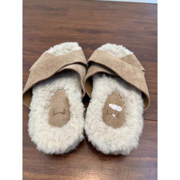 Marc Fisher LTD Women's Canna Shearling Slide‎ Sandals Size 7 Suede Leather Chia - Picture 8 of 11